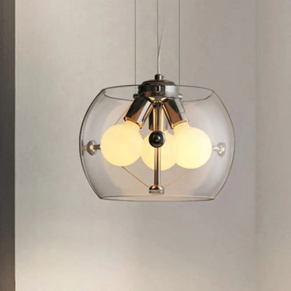 Contemporary Orb Pendant Light with Drum Shade - Ideal for Study Room - 3-Bulb Glass Chandelier
