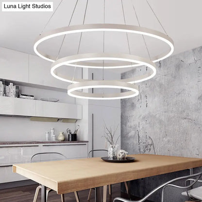 Contemporary Orbicular Metal LED Ceiling Pendant Light in White