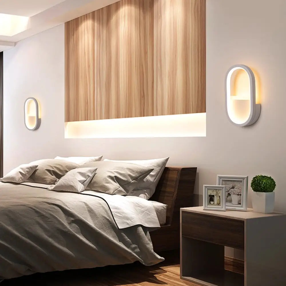 DecorBites™ DecorBites™ Contemporary Oval LED Wall Sconce in Black/White Acrylic with Warm/White Light