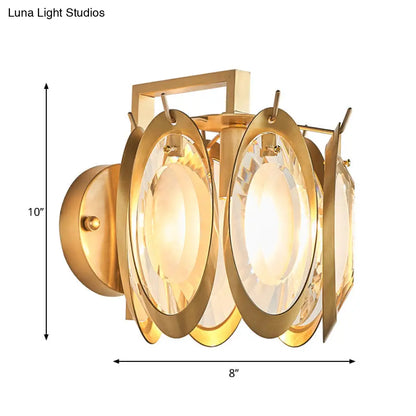 Aplique de pared ovalado contemporáneo DecorBites™ con decoración de cristal transparente - Lámpara metálica de 1 luz para sala de estar