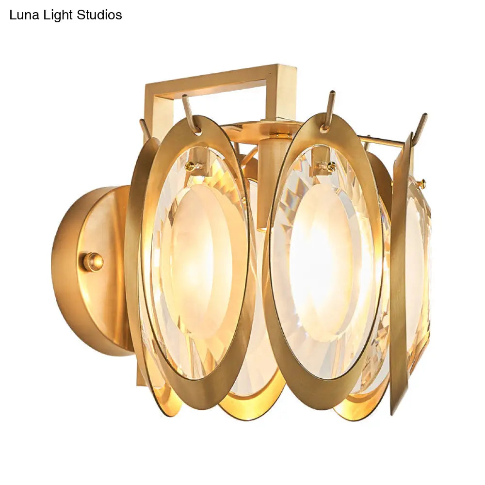 Aplique de pared ovalado contemporáneo DecorBites™ con decoración de cristal transparente - Lámpara metálica de 1 luz para sala de estar