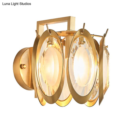 Aplique de pared ovalado contemporáneo DecorBites™ con decoración de cristal transparente - Lámpara metálica de 1 luz para sala de estar