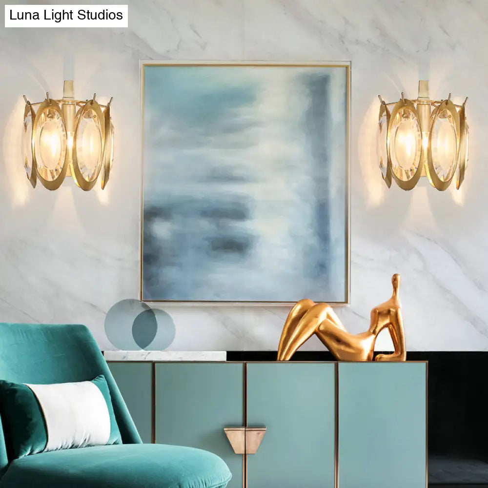 Aplique de pared ovalado contemporáneo DecorBites™ con decoración de cristal transparente - Lámpara metálica de 1 luz para sala de estar