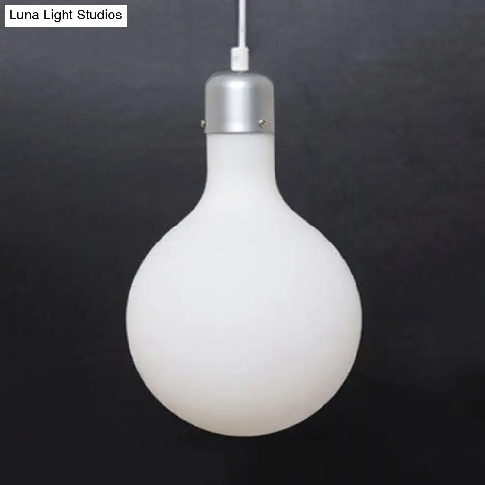 Contemporary Pendant Lighting: Single Light with White Glass Shade - Silver Ball/Cone/Pill-Shaped Hanging Lamp Kit