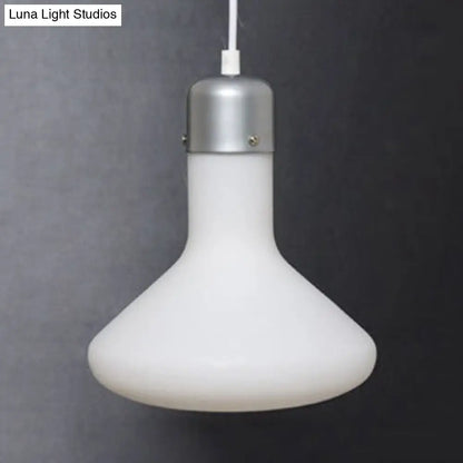 Contemporary Pendant Lighting: Single Light with White Glass Shade - Silver Ball/Cone/Pill-Shaped Hanging Lamp Kit