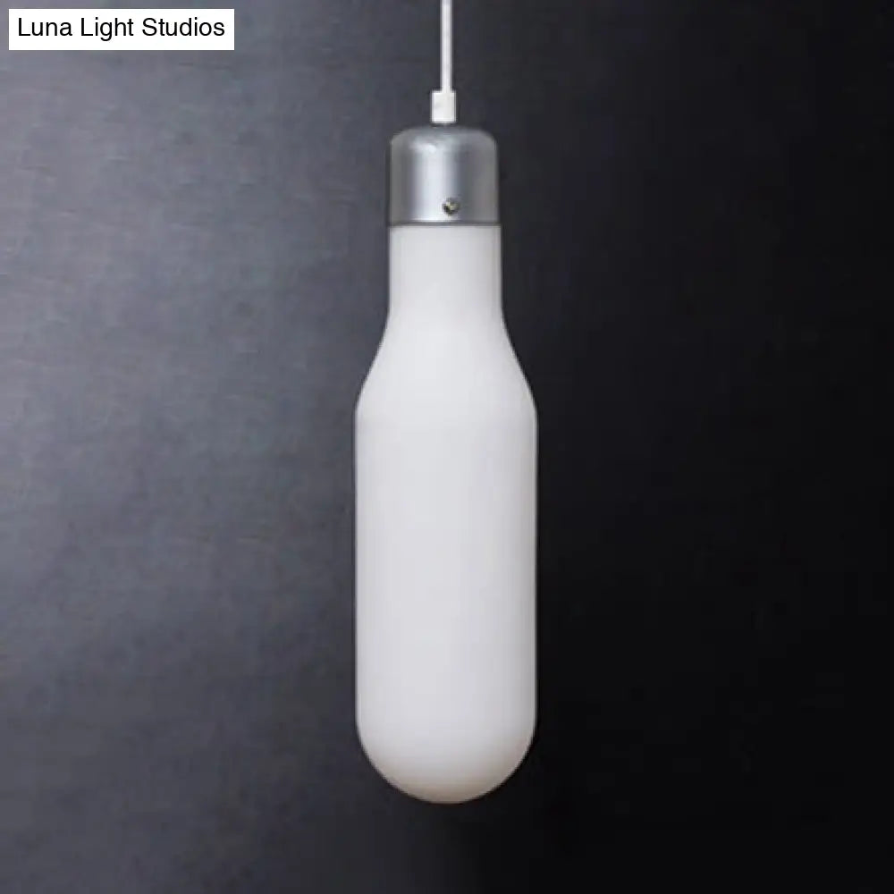 Contemporary Pendant Lighting: Single Light with White Glass Shade - Silver Ball/Cone/Pill-Shaped Hanging Lamp Kit