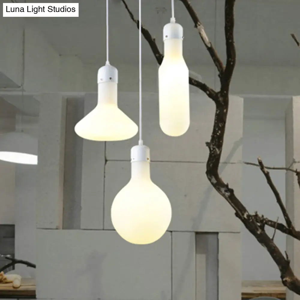 Contemporary Pendant Lighting: Single Light with White Glass Shade - Silver Ball/Cone/Pill-Shaped Hanging Lamp Kit