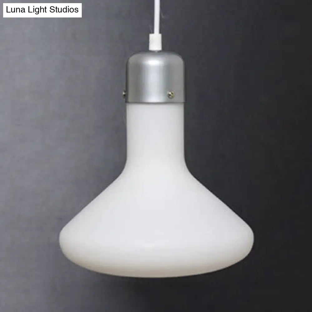 Contemporary Pendant Lighting: Single Light with White Glass Shade - Silver Ball/Cone/Pill-Shaped Hanging Lamp Kit