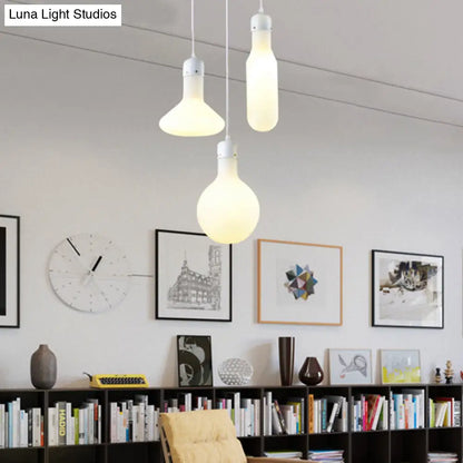 Contemporary Pendant Lighting: Single Light with White Glass Shade - Silver Ball/Cone/Pill-Shaped Hanging Lamp Kit