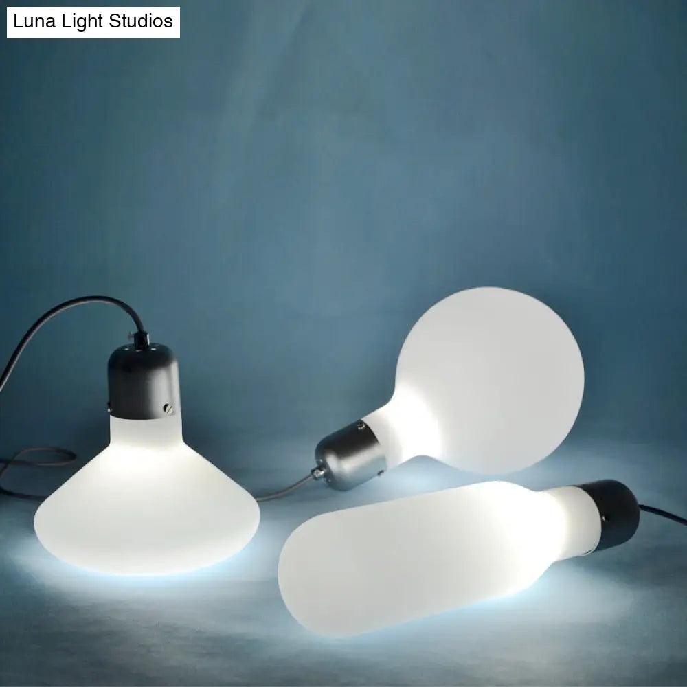 Contemporary Pendant Lighting: Single Light with White Glass Shade - Silver Ball/Cone/Pill-Shaped Hanging Lamp Kit