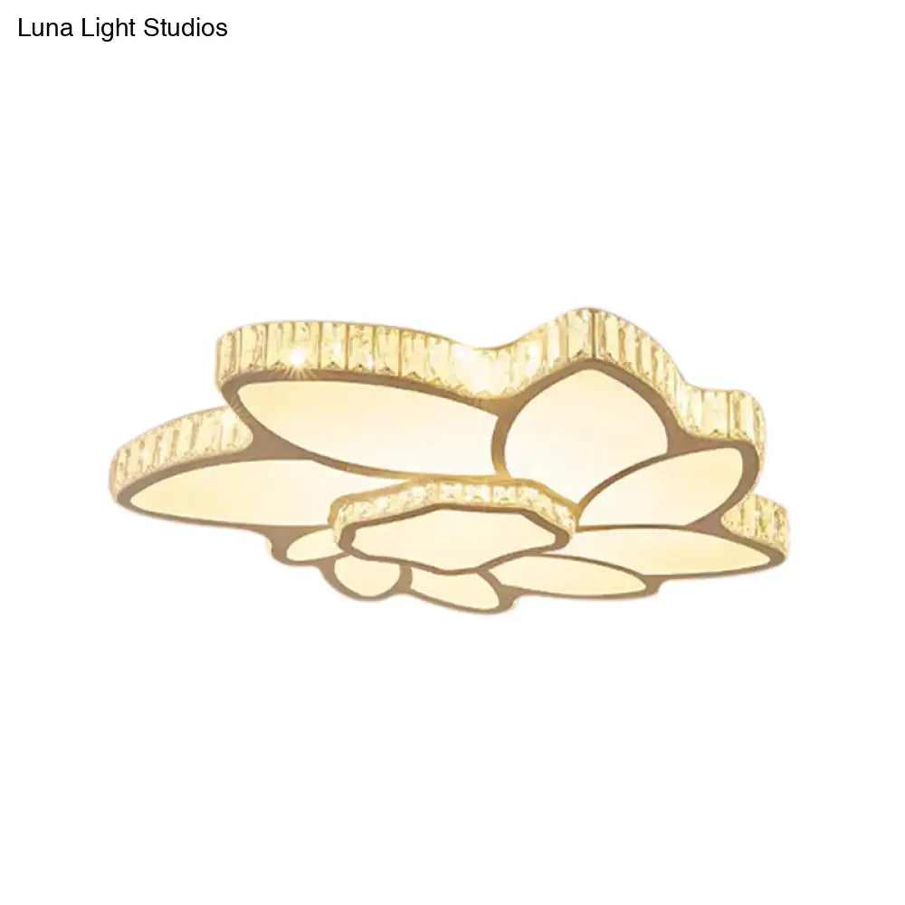 DecorBites™ Contemporary Petal Flush Mount Light with Crystal Deco in White - Ideal for Hotel Ceiling