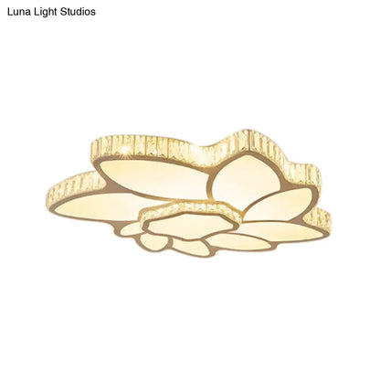 DecorBites™ Contemporary Petal Flush Mount Light with Crystal Deco in White - Ideal for Hotel Ceiling