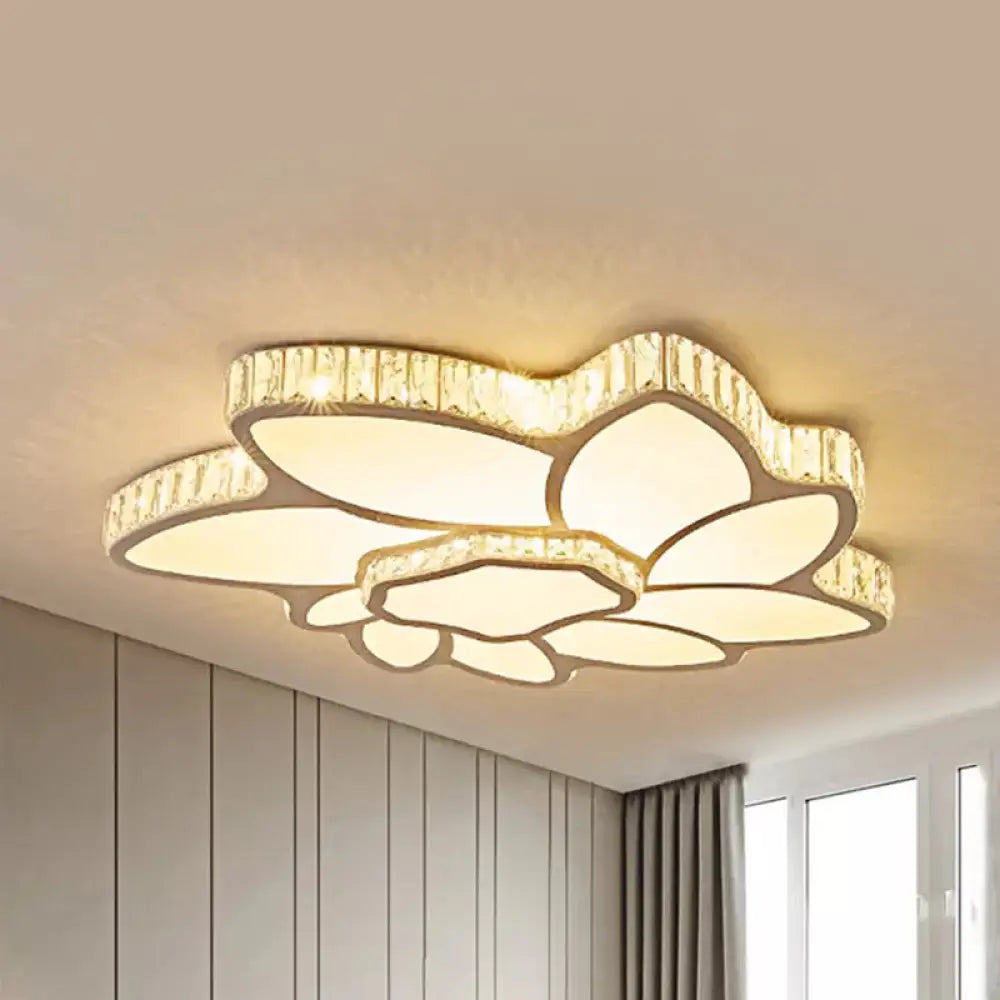 DecorBites™ Contemporary Petal Flush Mount Light with Crystal Deco in White - Ideal for Hotel Ceiling