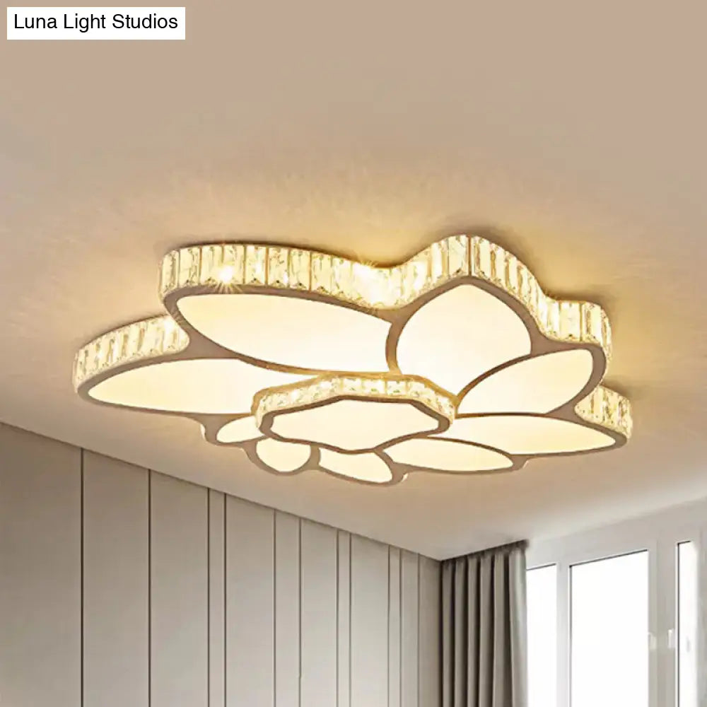 DecorBites™ Contemporary Petal Flush Mount Light with Crystal Deco in White - Ideal for Hotel Ceiling