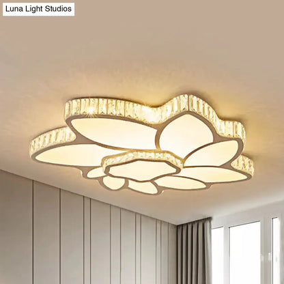 DecorBites™ Contemporary Petal Flush Mount Light with Crystal Deco in White - Ideal for Hotel Ceiling