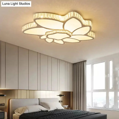 DecorBites™ Contemporary Petal Flush Mount Light with Crystal Deco in White - Ideal for Hotel Ceiling