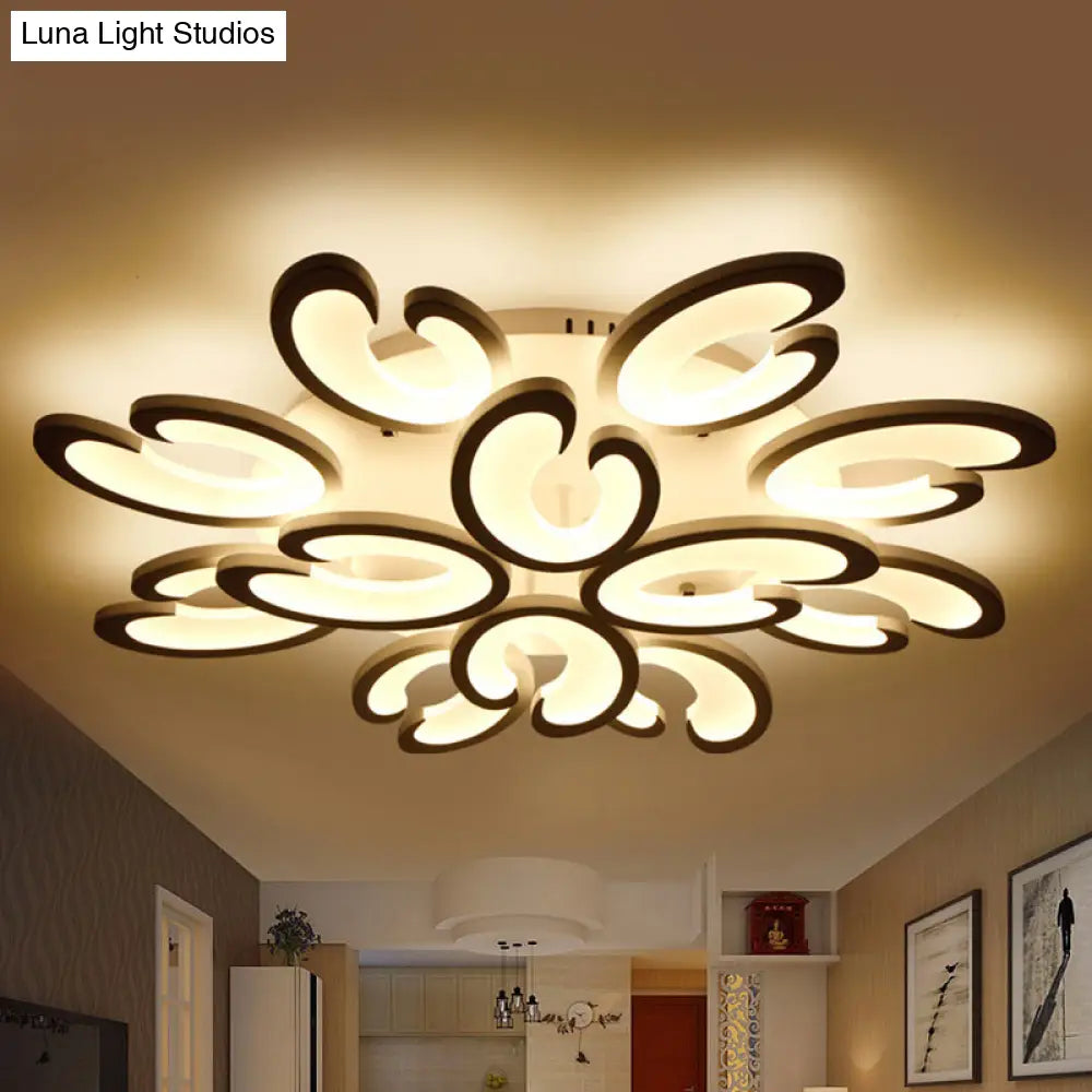 DecorBites™ DecorBites™ Contemporary Petal Semi Flush Chandelier: Acrylic 6/9/15-Bulb Ceiling Mount Light for Living Rooms in Warm/White Light