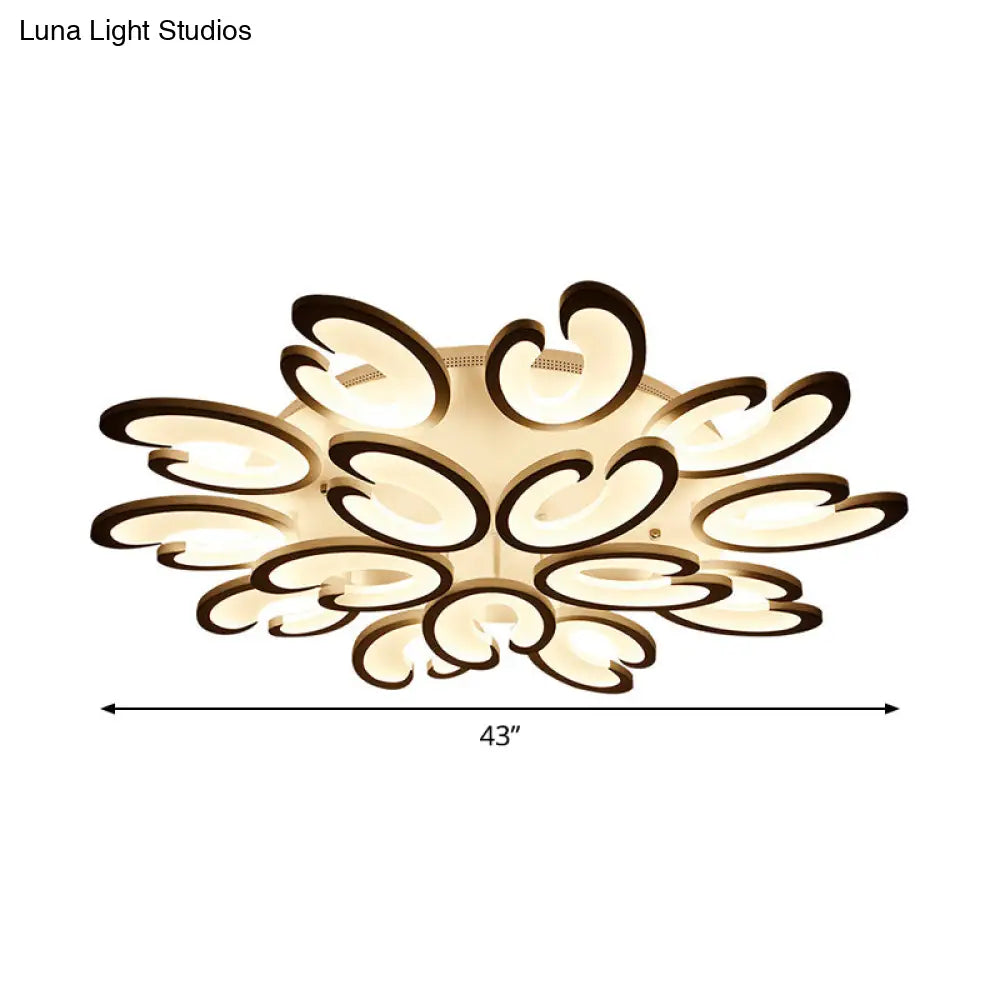DecorBites™ DecorBites™ Contemporary Petal Semi Flush Chandelier: Acrylic 6/9/15-Bulb Ceiling Mount Light for Living Rooms in Warm/White Light