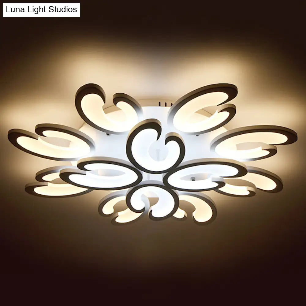 DecorBites™ DecorBites™ Contemporary Petal Semi Flush Chandelier: Acrylic 6/9/15-Bulb Ceiling Mount Light for Living Rooms in Warm/White Light
