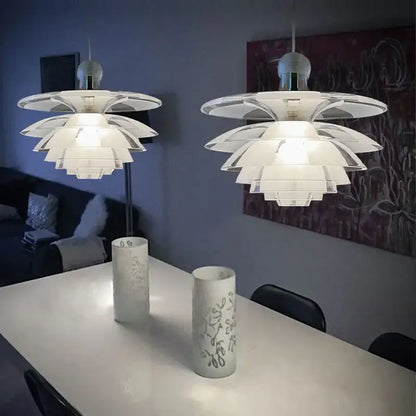 Contemporary pine cones white petal pendant lights with layered design for modern dining room decorbites contemporary pine