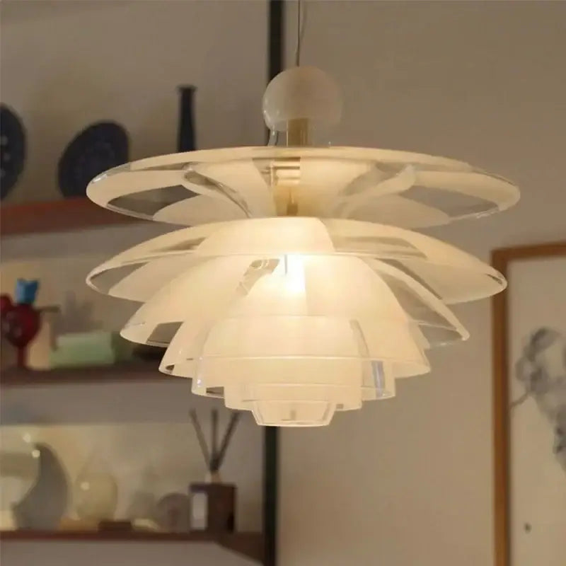 Contemporary pine cones white petal pendant light with layered translucent petals and warm glow for dining room decorbites pendant lights