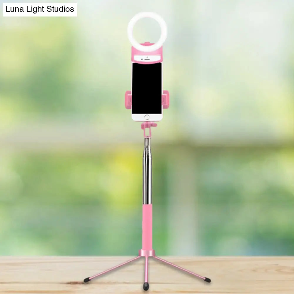 DecorBites™ Contemporary Pink Metal Mobile Phone Holder with Ring Make-Up Lamp and LED Fill Flush Light
