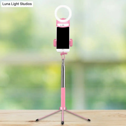 DecorBites™ Contemporary Pink Metal Mobile Phone Holder with Ring Make-Up Lamp and LED Fill Flush Light