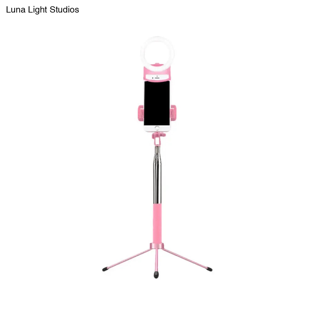 DecorBites™ Contemporary Pink Metal Mobile Phone Holder with Ring Make-Up Lamp and LED Fill Flush Light