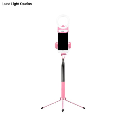 DecorBites™ Contemporary Pink Metal Mobile Phone Holder with Ring Make-Up Lamp and LED Fill Flush Light