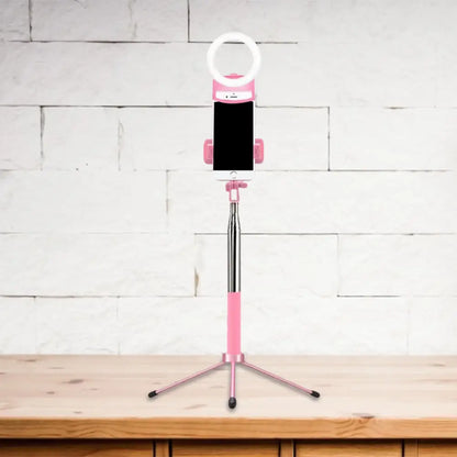 DecorBites™ Contemporary Pink Metal Mobile Phone Holder with Ring Make-Up Lamp and LED Fill Flush Light