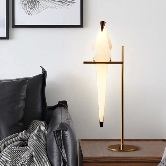 Contemporary Plastic Birdie Table Lamp with Gold Finish - Stylish Lighting for Living Room