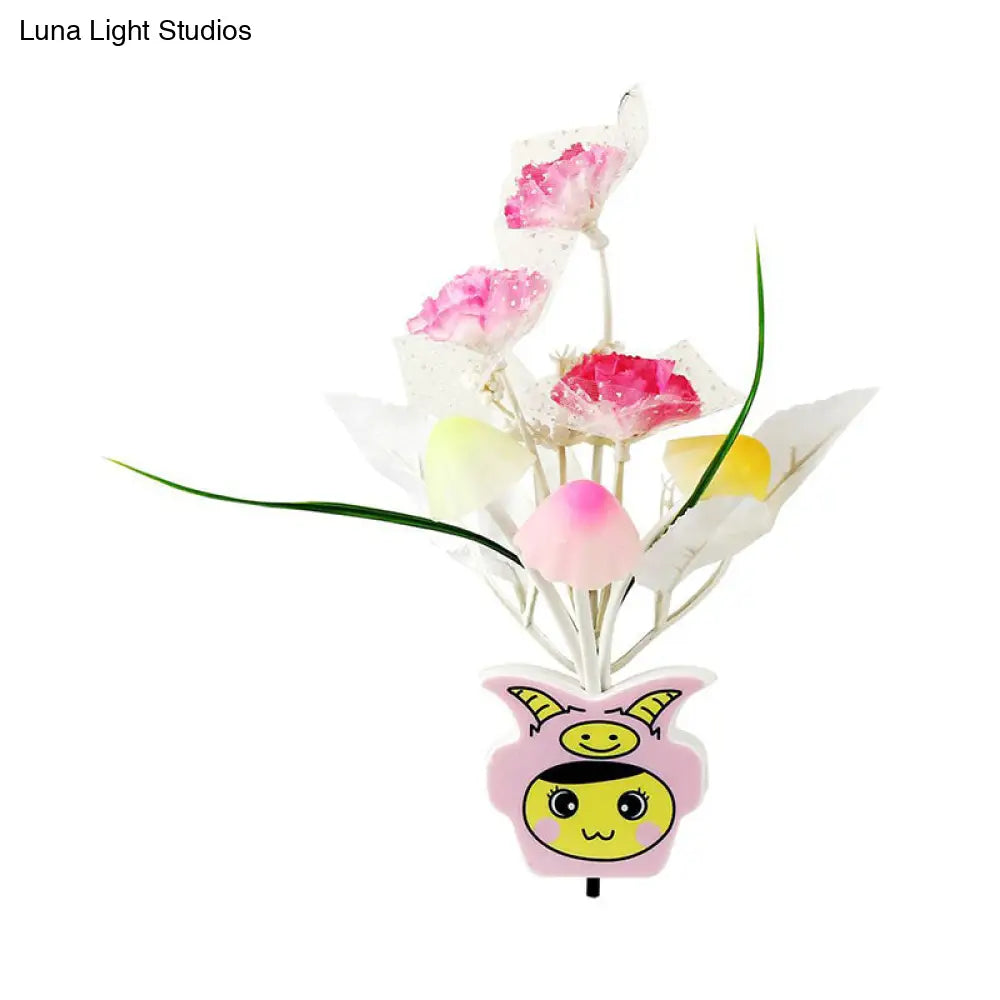 مصباح حائط ليلي عصري من البلاستيك على شكل زهرة مزهرة - مصباح ليلي LED أصفر/وردي/خوخي مع قابس