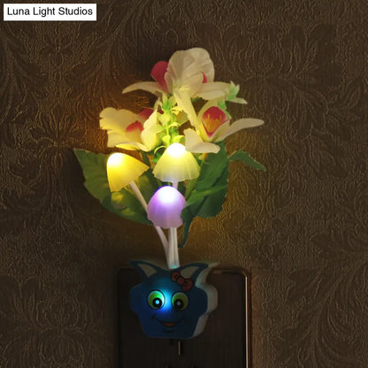 مصباح حائط ليلي عصري من البلاستيك على شكل زهرة مزهرة - مصباح ليلي LED أصفر/وردي/خوخي مع قابس