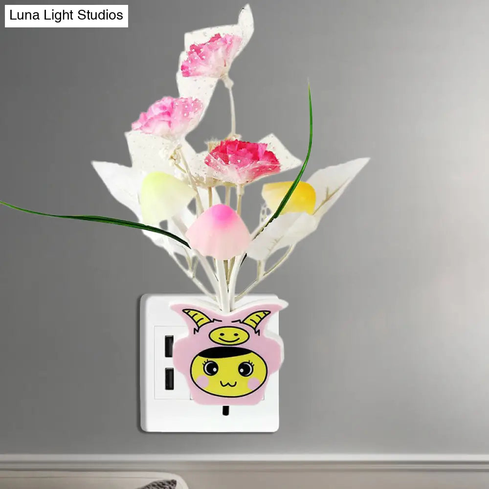 مصباح حائط ليلي عصري من البلاستيك على شكل زهرة مزهرة - مصباح ليلي LED أصفر/وردي/خوخي مع قابس