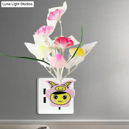 مصباح حائط ليلي عصري من البلاستيك على شكل زهرة مزهرة - مصباح ليلي LED أصفر/وردي/خوخي مع قابس