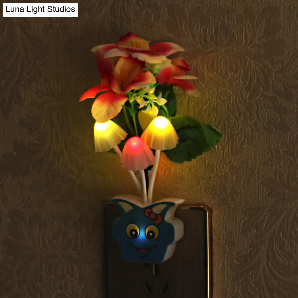 مصباح حائط ليلي عصري من البلاستيك على شكل زهرة مزهرة - مصباح ليلي LED أصفر/وردي/خوخي مع قابس