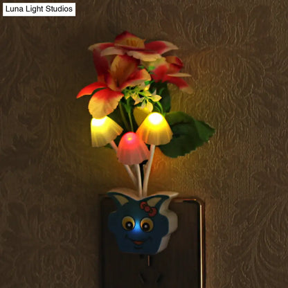 مصباح حائط ليلي عصري من البلاستيك على شكل زهرة مزهرة - مصباح ليلي LED أصفر/وردي/خوخي مع قابس