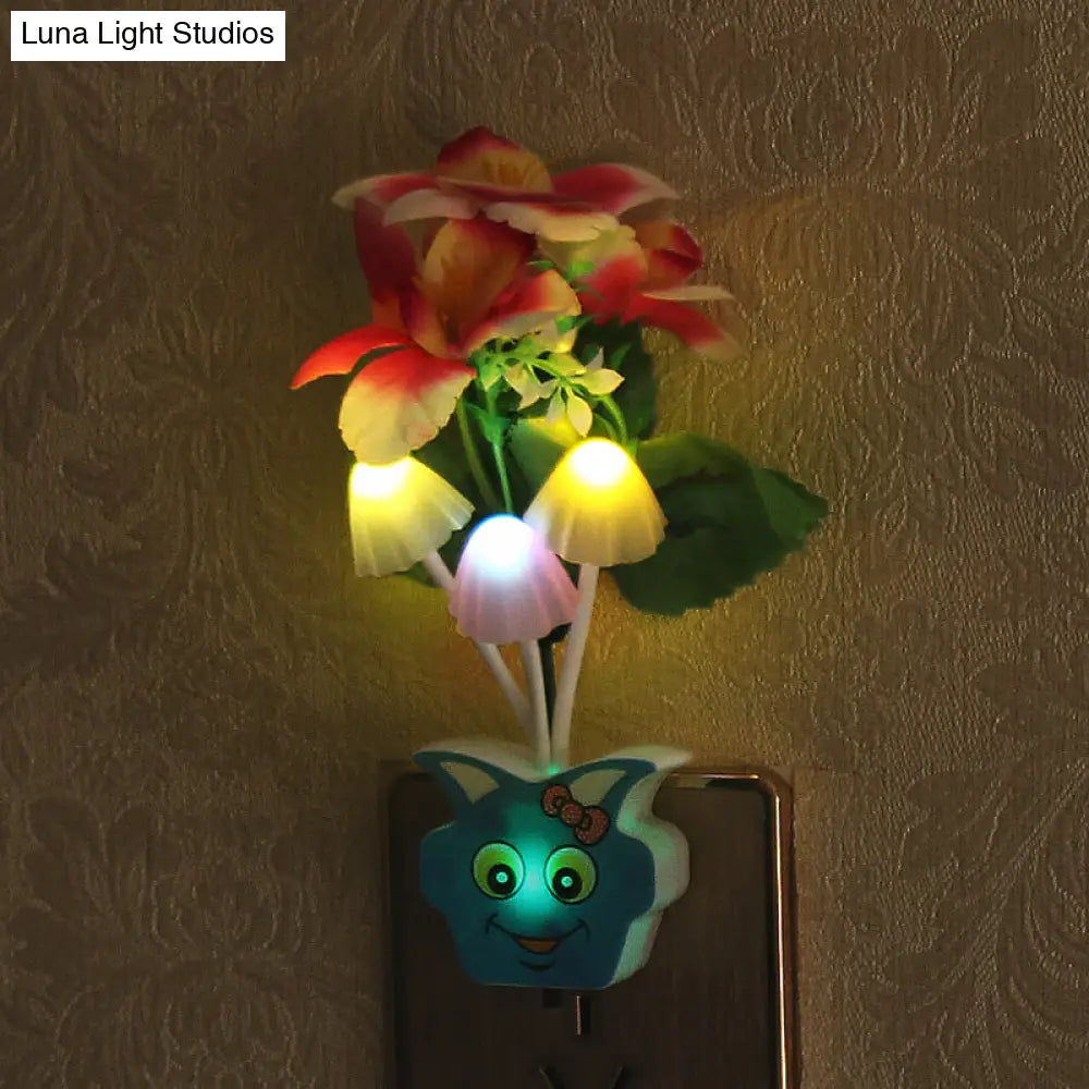 مصباح حائط ليلي عصري من البلاستيك على شكل زهرة مزهرة - مصباح ليلي LED أصفر/وردي/خوخي مع قابس