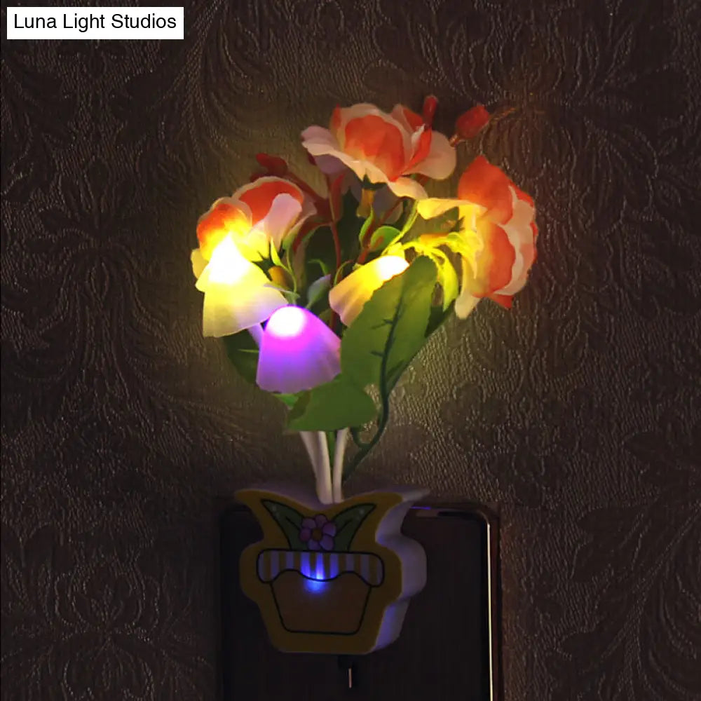 مصباح حائط ليلي عصري من البلاستيك على شكل زهرة مزهرة - مصباح ليلي LED أصفر/وردي/خوخي مع قابس