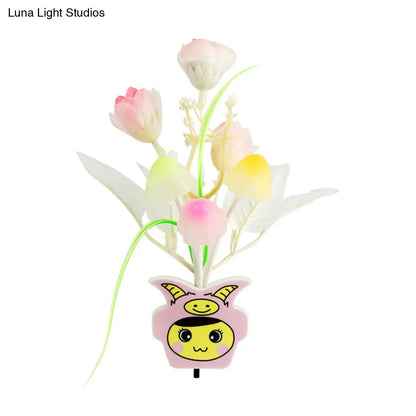 مصباح حائط ليلي عصري من البلاستيك على شكل زهرة مزهرة - مصباح ليلي LED أصفر/وردي/خوخي مع قابس