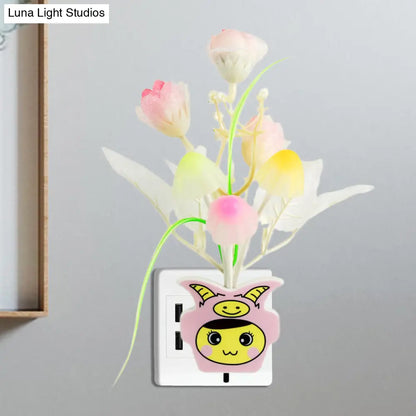 مصباح حائط ليلي عصري من البلاستيك على شكل زهرة مزهرة - مصباح ليلي LED أصفر/وردي/خوخي مع قابس