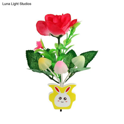 مصباح حائط ليلي عصري من البلاستيك على شكل زهرة مزهرة - مصباح ليلي LED أصفر/وردي/خوخي مع قابس