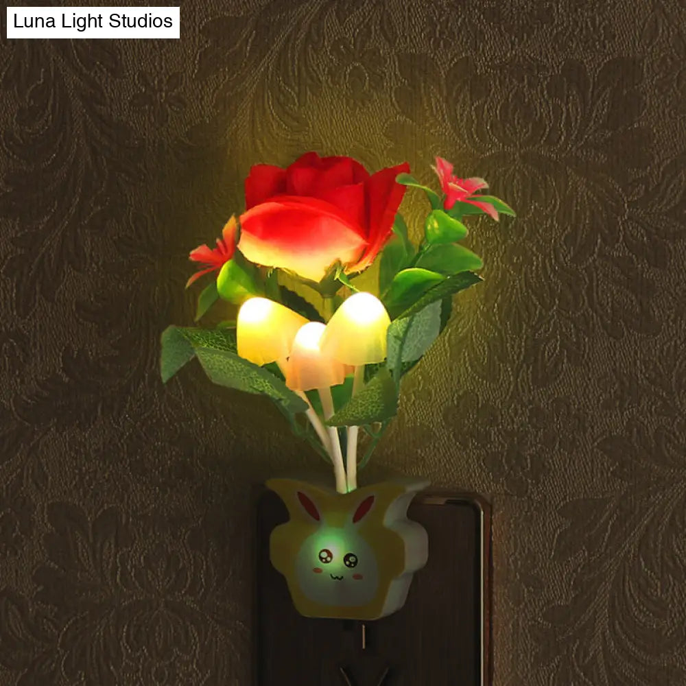 مصباح حائط ليلي عصري من البلاستيك على شكل زهرة مزهرة - مصباح ليلي LED أصفر/وردي/خوخي مع قابس
