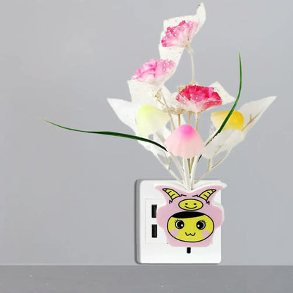 مصباح حائط ليلي عصري من البلاستيك على شكل زهرة مزهرة - مصباح ليلي LED أصفر/وردي/خوخي مع قابس