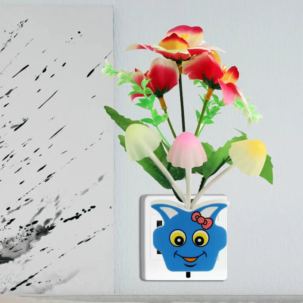 مصباح حائط ليلي عصري من البلاستيك على شكل زهرة مزهرة - مصباح ليلي LED أصفر/وردي/خوخي مع قابس