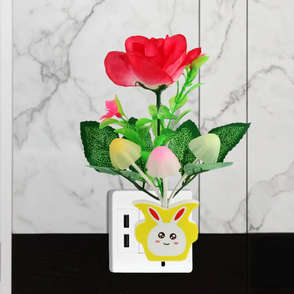 مصباح حائط ليلي عصري من البلاستيك على شكل زهرة مزهرة - مصباح ليلي LED أصفر/وردي/خوخي مع قابس