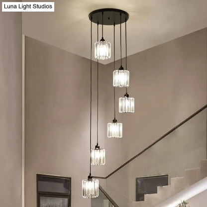 Contemporary Prismatic Crystal Cluster Pendant Light for Stairs