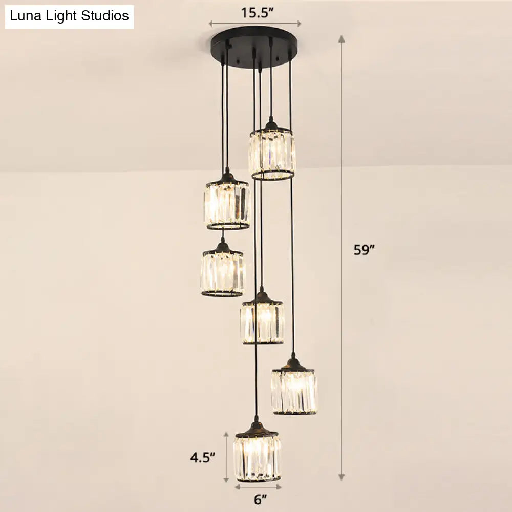 Contemporary Prismatic Crystal Cluster Pendant Light for Stairs