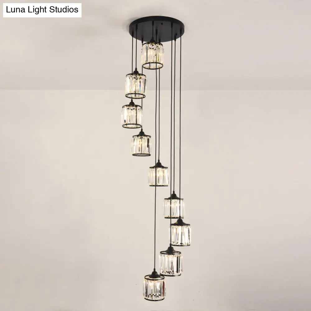 Contemporary Prismatic Crystal Cluster Pendant Light for Stairs