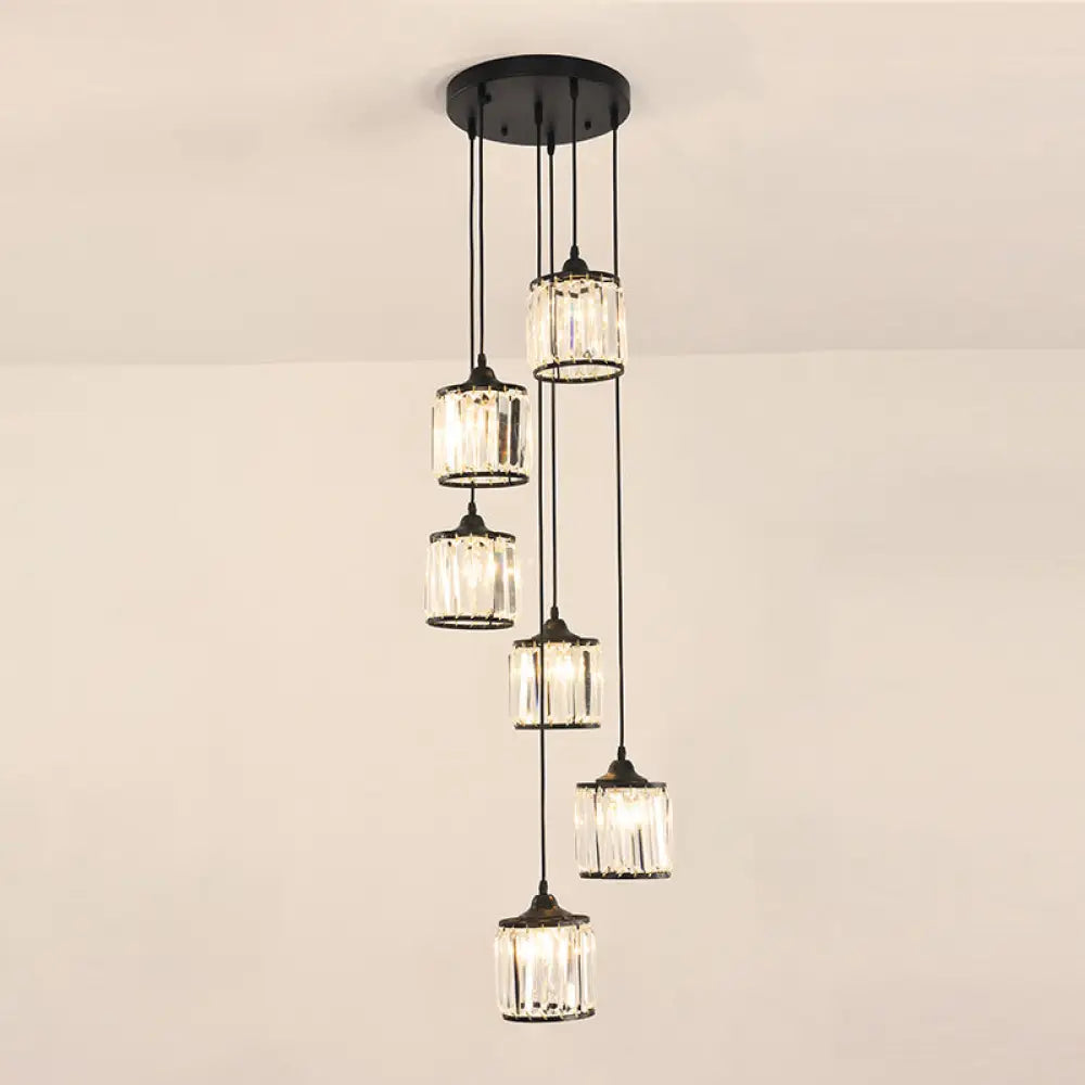 Contemporary Prismatic Crystal Cluster Pendant Light for Stairs